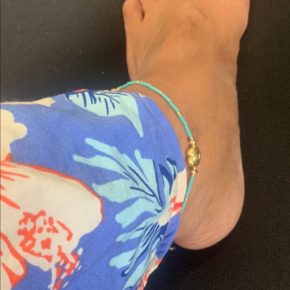 Turquoise and Gold Beaded Anklet